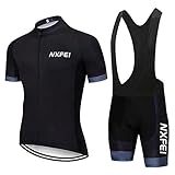 NXFEI Männer Fahrradtrikot Set Fahrradbekleidung Atmungsaktiv Fahrrad Trikot Kurzarm Langarm + Radhose mit 3D Sitzp