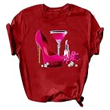 Damen Kurzarm T-Shirt Mode Motiv Shirt Sommer Oberteile Casual Rundhals Blickdicht Tshirt Tunika Kurzen Ärmeln Hemd Bluse Frauen&Teenager Mädchen High Heels Bedruckte Vintage Retro T