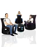BubiBag Maverick Gaming Sitzsack mit USB Ausgang und Sitzhocker Schwarz mit Keder Farben wählbar Beanbag mit Seitentaschen & Reißverschluss zum nachfüllen PS5 XBOX360 XboxOne (Neongrün)