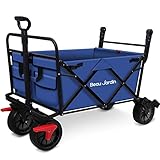 BEAU JARDIN Bollerwagen Faltbar Handwagen Klappbar Mit Bremse Abdeckung Faltwagen Transportkarre Faltbarer Gartenanhänger Wagen Transportwagen für Kinder Strand Strandwagen bis 80KG Tragkraft B