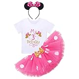 Baby Mädchen Dritter 3. Geburtstag Party Outfit Minnie Kostüm Baumwolle Kurzarm Top T Shirt Prinzessin Gepunktet Tütü Tüll Rock Stirnband 3tlg Bekleidungsset Rose - Mein 3. Geburtstag B