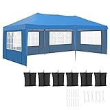 Pavillon, Popup pavillon 3x6, Wasserdicht Faltpavillon Zelt Gartenpavillon mit 6 Sandsack, Partyzelt Pavillon mit 4 Seitenteilen, UV-Schutz 50+, für Garten/Party/Hochzeit/Picknick (3*6m Blau)