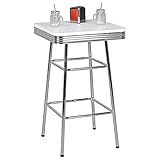 FineBuy American Diner Bartisch 60 x100x60 cm MDF/Aluminium | Retro Stehtisch USA in Weiß/Silber | Robuster Bistrotisch im Stil der 50er Jahre | Party Bar Möbel Tisch mit Unterg