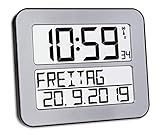 TFA Dostmann TimeLine Max Funkuhr, Wanduhr, digital, mit Wochentag und Weckfunktion, silber, 60.4512.54,L 258 x B 30 (120) x H 212