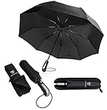 Regenschirm Schirm Taschenschirm Umbrella Trekkingschirm Wanderregenschirm Sturmfest Herren, windfest 150 km/h wasserabweisend Teflon-Beschichtung klein leicht transparent 95 cm schwarz TRAVANDO