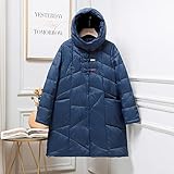 Wintermantel Damen,Elegante Lange Pufferjacken Damen Creative Stripe Blue Kapuze Daunenjacke Parka Mantel Damen Winterjacken Für Indoor Outdoor Sport,Tag XL = Eu L