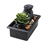 Jingtaihua Tisch-Wasserbrunnen mit Kunstpflanze Kopfsteinpflastern und LED-Lichtern, Mini-Zimmerbrunnen mit Natur, 16,3 x 8,9 x 11,7