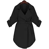 Katenyl Frauen nähen unregelmäßig Slim Fit Mittellange Windjacke Mantel Einfarbig Casual All-Match Bequeme Jacke Mit Gürtel 3XL