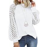 Spitze Bluse Damen Sweatershirt Pullover Langarmshirts Elegant Oberteile Tops Freizeit Spitzenshirt Lose Langarm T-Shirt Rundhals Bluse Shirt Winter Tunika (White, XL)