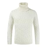 PANBOB Sweater Herren Regular Fit Hoher Kragen Einfarbig Strickwaren Herren Persönlichkeit Hanfmuster Atmungsaktiv Pullover Herren Frühling Herbst Komfortabel Sweater Herren A-White XL