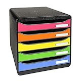 Exacompta 309798D Premium Ablagebox mit 5 Schubladen für DIN A4+ Dokumente. Stapelbare Schubladenbox mit hoher Kapazität für mehr Platz auf dem Schreibtisch Big Box Iderama Schwarz|B
