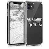 kwmobile Hülle kompatibel mit Apple iPhone 11 - Handyhülle Silikon Case - Travel Umriss Silber Transp