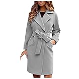 Azruma Damen Boucle Wollmantel mit Gürtel Mode Revers Wolljacke elegant Winter warme mantel mode Vintage Wintermantel elegant Winterjacke mit Kapuze Warm übergangsmantel Outw