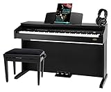 Classic Cantabile DP-210 SM E-Piano SET inkl. Bank, Kopfhörer, Schule (Digitalpiano 88 Tasten Hammermechanik, Kopfhöreranschlüsse, USB, Metronom, 3 Pedale, Piano für Anfänger, inkl. Noten) schw