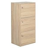 HOMCOM Standschrank, Aktenschrank, Mehrzweckschrank, Büroschrank, Beistellschrank mit 3 Türen MDF-Platten, Natur, 48 x 34 x 100