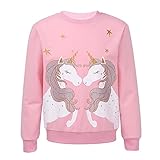 Jowowha Mädchen Pullover Sweatshirt Glitzernde Einhörner/Pferd Druck Pulli Rundhals Langarmshirt Casual Jumper Tops Oberteile Gr.98-176 Rosa 122-128