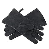 OLSON DEEPAK Premium-Leder-Schweißerhandschuhe Hitze-/Feuerbeständig, Handschuhe für Ofen/Grill/Kamin/Ofen/Herd/Topfhalter/Hochleistungs-/Bissfester Handschuh (Schwarz)