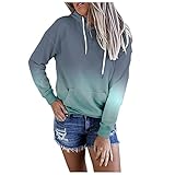 TDEOK Damen Farbverlauf Taschen Kapuzenpullover lockerer Kordelzug Pullover lässiger Top Pullover Herbst und Winter langärmeliger W