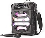 Karaoke Maschine Bluetooth mit Mikrofon, Party Lautsprecher Soundsystem mit LED Disco Beleuchtung und Stimmwechsel Effekten, FM Radio, wiederaufladbar und Tragbar mit HD Sound, iJoy Karaoke Yay