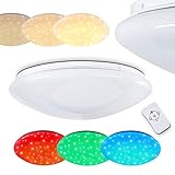 LED Deckenleuchte Brighton, runde Deckenlampe mit RGB Farbwechsler und Fernbedienung, Glitzereffekt, dimmbar m. Sternenhimmeloptik und Nachtlichtfunktion, 24 Watt, 1500 Lumen, Lichtfarbe 3000
