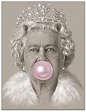 Sunsightly Elizabeth II Poster Bubblegum Queen Figur Leinwand Gemälde Schwarz Whit Wandkunst Bilderwand für Deko Wohnzimmer Kein Rahmen 60x80cm（24'×32'）