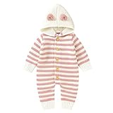 MRULIC Kleinkind Baby Jumpsuit Strampler Mit Kapuze Kapuzenpullove Gestrickte Gestreifte Overall Outfits Pyjama Jungen MäDchen Geburtstag Geschenk(Rosa,12-18 Monate)