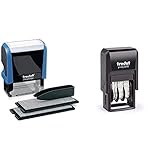 Trodat Printy 4913 Typo – Selbstfärbender Stempel zum Selbst Setzen von Text, 5 Zeilig, Abdruckfarbe schwarz, 58 x 22 mm & Printy 4810 Datumstempel, Monat in Buchstaben, 3.8 mm, Abdruckfarbe schw