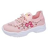 Eaylis Damen Bestickte Mesh-Schuhe Zum Schnüren Weiche Sohle Atmungsaktiv Flache Sohle, Lässige Sneaker Atmungsaktiv Turnschuhe Leicht Sportschuhe Laufschuhe Straßenlaufschuhe F