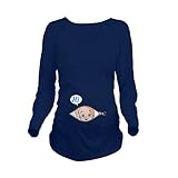 Humor Mutterschaft Top Shirt Funny Schwangerschaft Schwanger T-Shirts Langarm-Hallo, Blau L