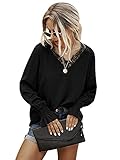 DIDK Damen Kontrast Spitzen Blusen V-Ausschnitt Oberteil Elegant Volant Ärmel Bluse Casual Top Hemdbluse Langarm Tunika Schwarz L