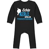 Sport Baby - Echte Kerle Spielen Tischtennis - 3/6 Monate - Schwarz - Baby Tischtennis - BZ13 - Baby-Body Langarm für Jungen und M