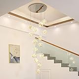 15 Glaskugel LED Pendelleuchte , Treppenhaus LED Kronleuchter, 75W Kreativer Sternenklarer Langer Pendellampe, Hängeleuchten mit Verstellbarer Länge, Moderne Deckenleuchten für Villen und Trepp