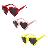 herzförmige Sonnenbrille Musikfestival Party Fektbrille lustige sonnenbrillen set Bunt Retro Sonnenbrille Herzform,für Schaffen Sie eine romantische Atmosphäre,Bekenntnis 3 Stück（Rot, Gelb, Pink）