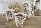 EHC Kaffeebecher aus Knochenporzellan, Vintage-Blumenmuster, in Geschenkbox, spülmaschinen- und mikrowellengeeignet, 4 Stück