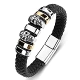 Beydodo Armbänder Leder Schwarz für Männer, Lederarmband Rocker Magnetverschluss Totenkopf Freundschaftsarmband Armband Partner Leder 16.5CM