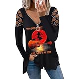 Zestion Damen Langarm Bluse mit V-Ausschnitt Mode Hohl Persönlichkeit Trend Druck Lässig Allgleiches Pullover Bluse Herbst L