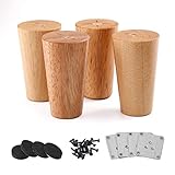 4 Stück Massivholz Konisch Ersatz Möbelfüße, Holz sofafüße, Holz Tischbeine, Holzfarbe Aus Eiche für Stühle und Sofa, mit Schrauben und Filzgleiter. (10CM)