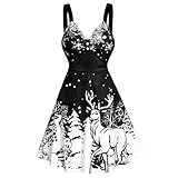 Mymyguoe Party Elegant Weihnachtsmann Kostüm Kleid Damen Weihnachten Kleider Tunika Weihnachtskleid Vintage Hohe Taille Partykleid Schulterfreies Santa Claus Langarm Weihnachtsk