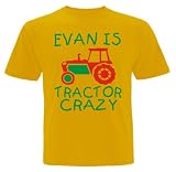 personalisierbar Traktor Crazy mit Namen 'Jungen T-Shirt mit rot und grün Drucken (Eingang Name in den Geschenk Option finden Sie und speichern nur vor dem Checkout), Gelb