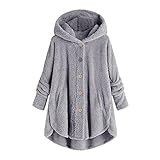 MEIYIKELO Winter Mantel FüR Frauen Fleecejacke Damen Lang Kapuzenpullover Langarm Lose Teddy-Fleece Kapuzenpullover Warm Oberteil Mit Kapuze Flauschig Teddy Fleece Winterpullover O