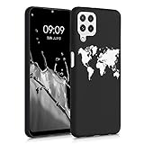 kwmobile Hülle kompatibel mit Samsung Galaxy A22 4G - Handyhülle Silikon Case - Travel Umriss Weiß Schw