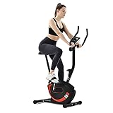 Heimtrainer Fahrrad,Ergometer Fitness Heimtrainer mit Pulssensoren, 8 Widerstandsstufen,Verstellbarer Sattel, Nutzergewicht bis 120 kg (Rot)