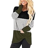 SALEBLOUSE Damen Farbblock Basic Tunika Tops Langarm Rundhals Plissee Elegante Bluse Sweatshirt Frauen Oversize Weiche Baumwolle Leinen Shirts Oberbekleidung Dünner Leichter Herbst Pullover Sw