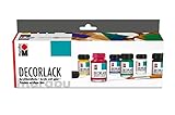 Marabu 1130000000087 - Decorlack Acryl Starter Set, hochglänzender Acryllack auf Wasserbasis, wetterfest, speichelecht, zum Malen, Schablonieren und für Serviettentechnik, 6 x 15 ml Farb