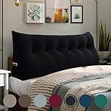 VERCART Rückenkissen Bett, Kopfteil Gepolstert Lesekissen, Rückenlehne Keilkissen, Wandkissen Lendenkissen für Couch, Groß Sofakissen Kopfkissen, Stützkissen, Nackenkissen Samt Schwarz 180