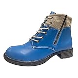 Xmiral Damen Stiefelette Seitlicher Reißverschluss Schnürhalbschuhe Mit Quadratischer Absatz Retro Einfarbig Filz Kurze Stiefel (Blau, 41)