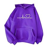 Weihnachtskostüme Frauen Frauen Mode Casual Spaß Weihnachten Druck Kapuzenpullover Lose Sport Tops Pullover, violett, 48