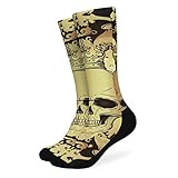 BAIKUTOUAN Barock Ornament-Rahmen Damast Stil Wadensocken Baumwolle Lange Socken für Männer Frauen Sport Training Arbeit M