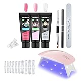 Polygel Set Comozon Gel Nägel Selber Set Nagelgel Set Mit UV Lampe Nagelverlängerung Schablonen Set Starterset Gel Für Anfänger All-In-One Polygel-set Für Den Starter 15ml 3 farben nagel DIY (1)