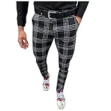 LUNULE Herren Freizeithose Stylische Karierte Stoffhose Elegant Business Lange Leichte Anzug Pants für Männer Herbst Winter Outdoor Freizeit Cargo Hose Herren Slim Fit Hose mit T